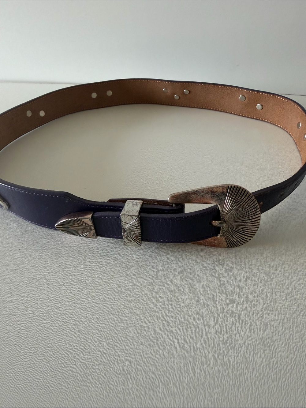 Women’s Purple Genuine Leather Belt with Decorative Silver-Tone Buckle